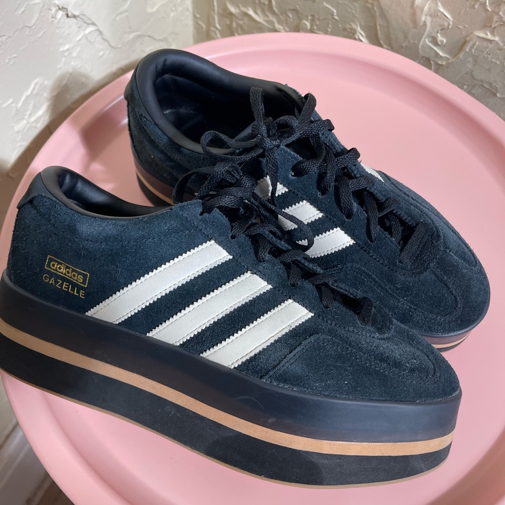 Adidas Gazelle Black and White Platform Sneakers